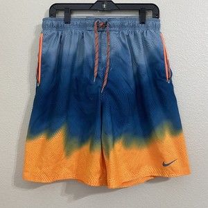 Nike Mens Shorts Size Large Blue Orange Pull On Active Tie Dye Swim